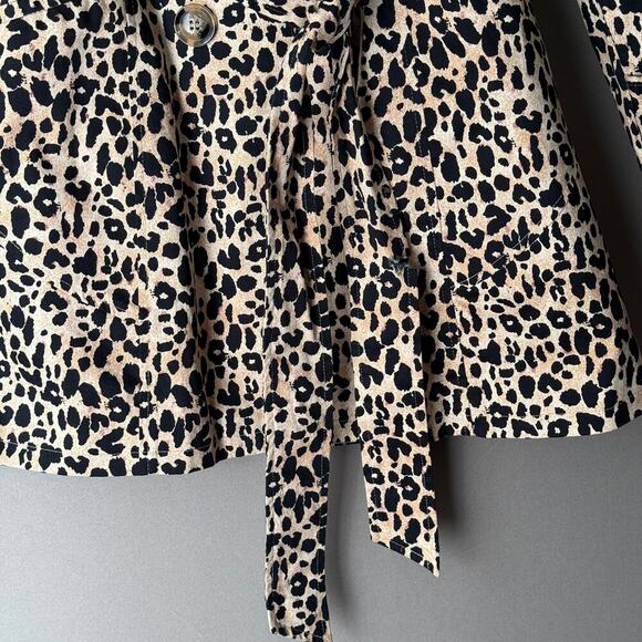 Forever 21 sz S tan black cheetah‎ print cotton belted coat - Picture 3 of 10